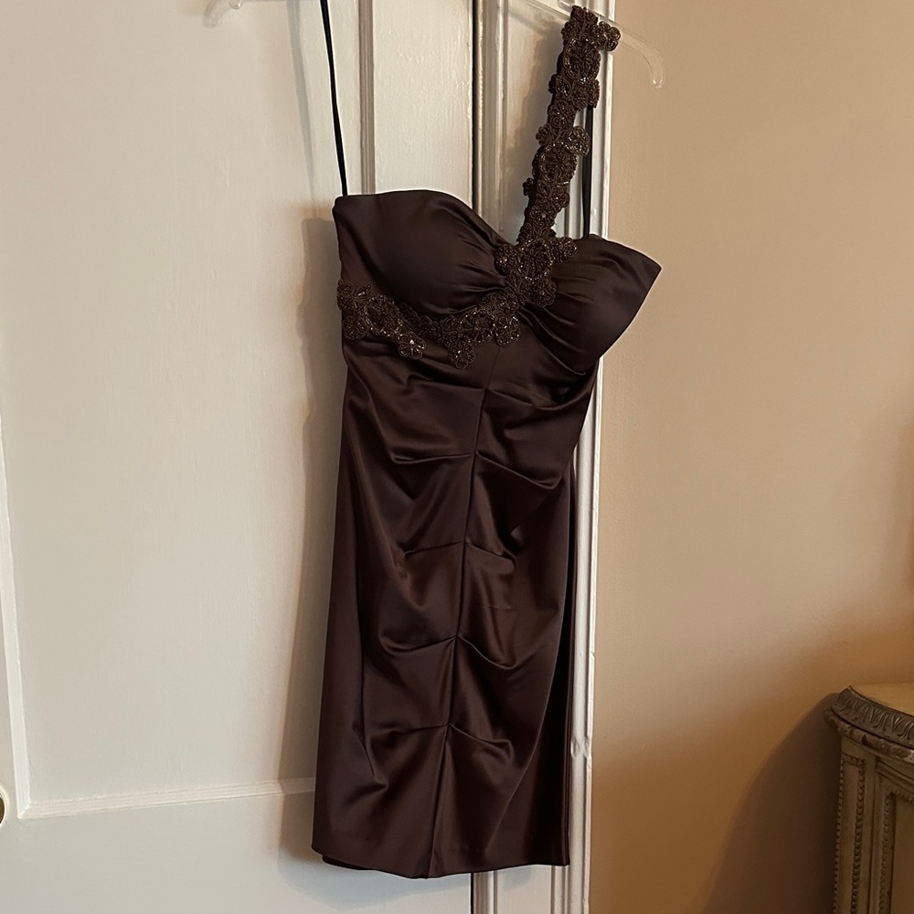 Xscape Chocolate One-Shoulder Dress